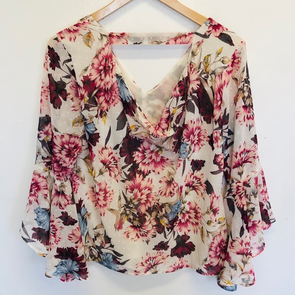 White House Black Market Floral Drape Back Blouse - Picture 6 of 8